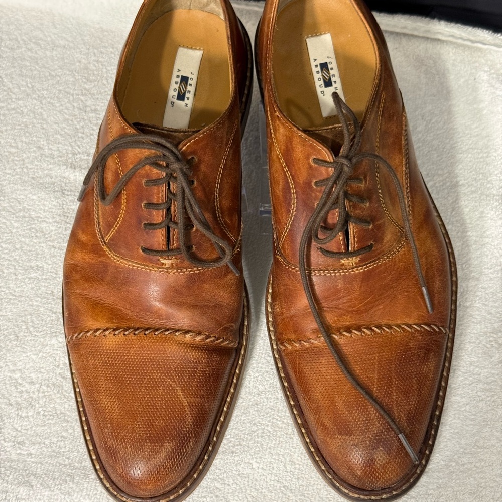 Joseph Abboud Leather Tan Distressed Oxford Mens Lace Up  X250872 Size 10